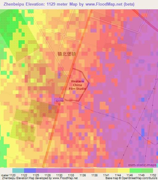 Zhenbeipu,China Elevation Map