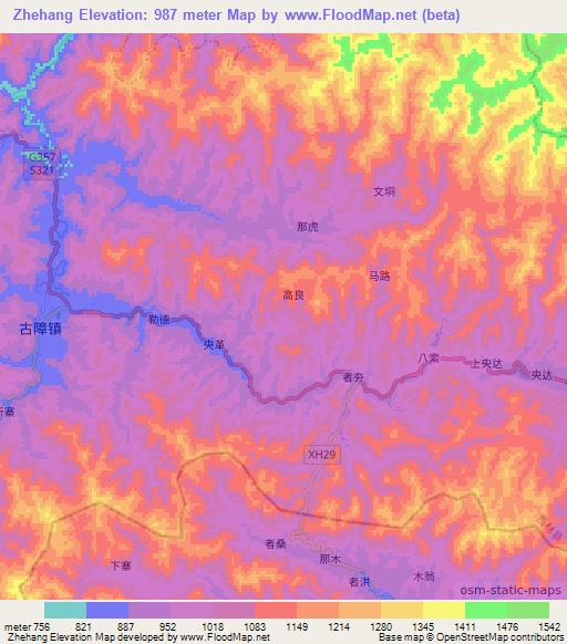 Zhehang,China Elevation Map