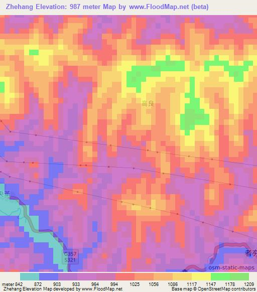 Zhehang,China Elevation Map