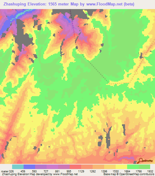 Zhashuping,China Elevation Map