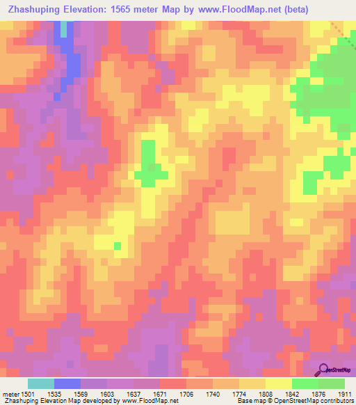 Zhashuping,China Elevation Map