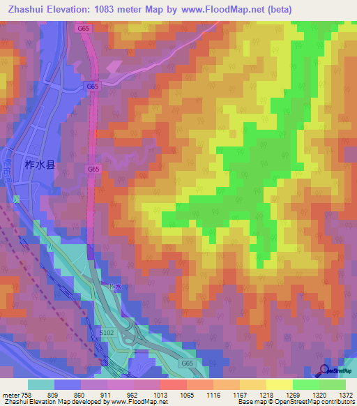Zhashui,China Elevation Map