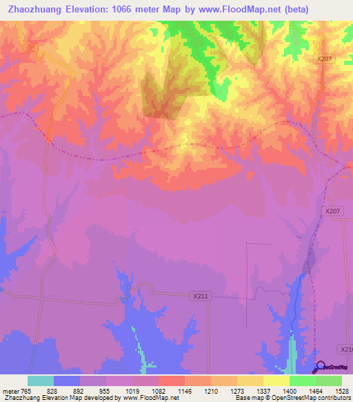 Zhaozhuang,China Elevation Map