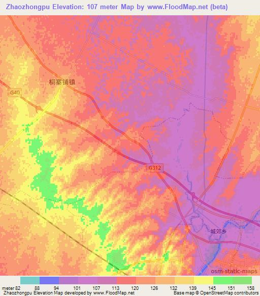 Zhaozhongpu,China Elevation Map