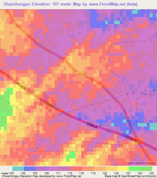 Zhaozhongpu,China Elevation Map