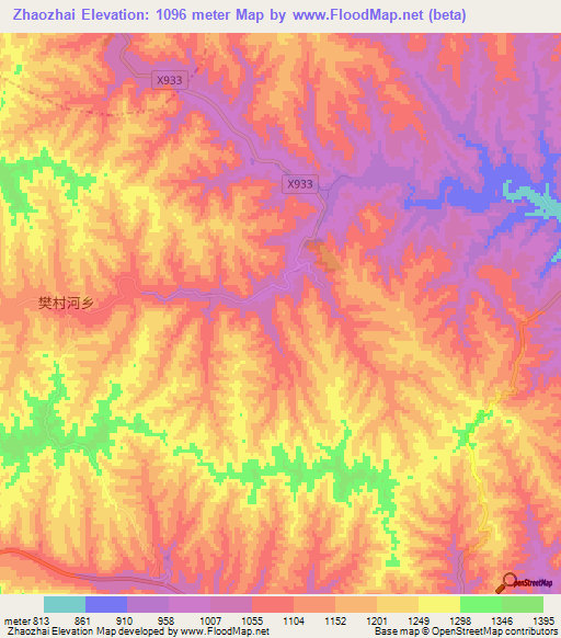 Zhaozhai,China Elevation Map