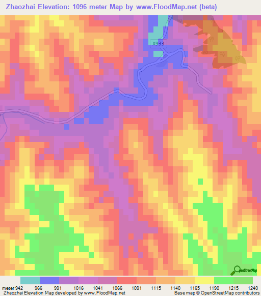 Zhaozhai,China Elevation Map