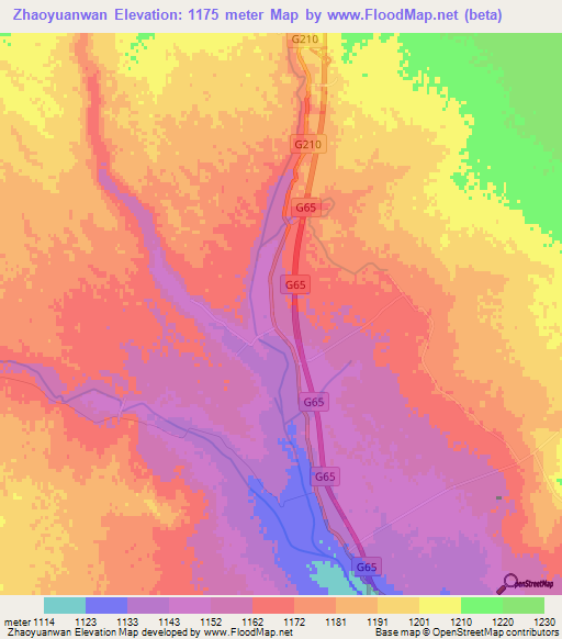 Zhaoyuanwan,China Elevation Map