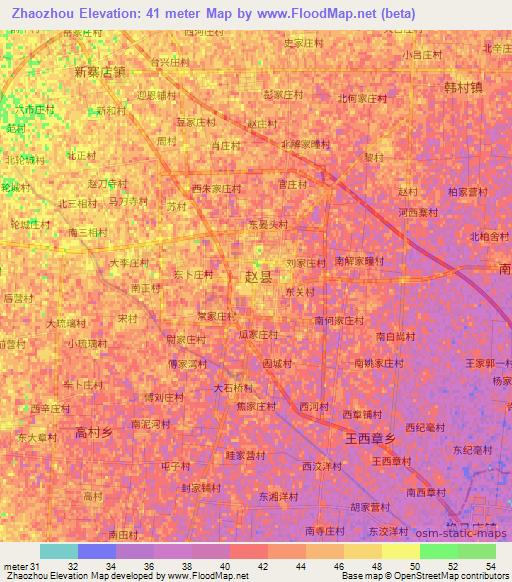 Zhaozhou,China Elevation Map