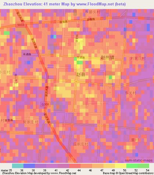 Zhaozhou,China Elevation Map
