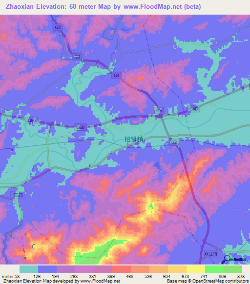 Zhaoxian,China Elevation Map