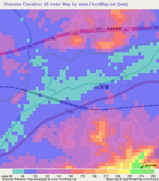 Zhaoxian,China Elevation Map