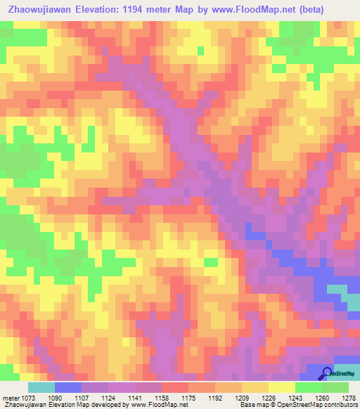 Zhaowujiawan,China Elevation Map