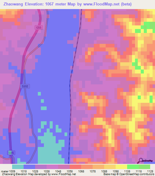 Zhaowang,China Elevation Map