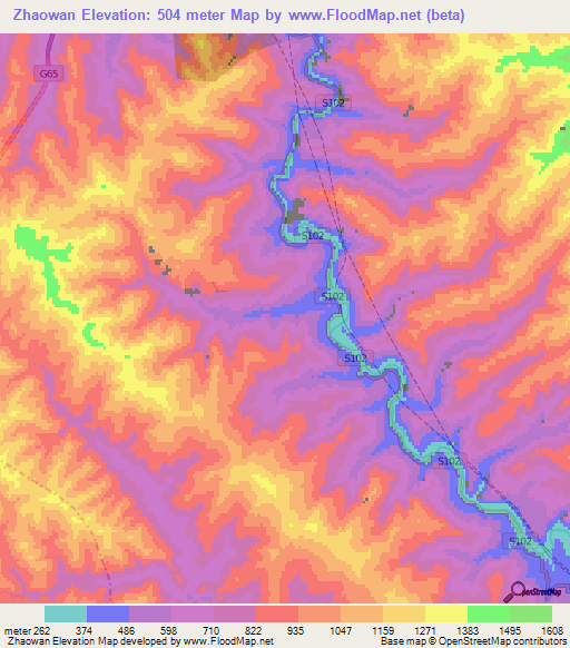 Zhaowan,China Elevation Map
