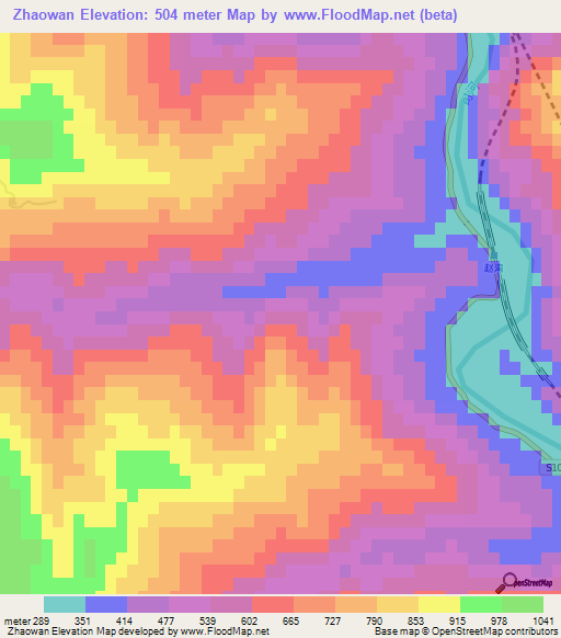 Zhaowan,China Elevation Map