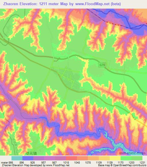 Zhaoren,China Elevation Map