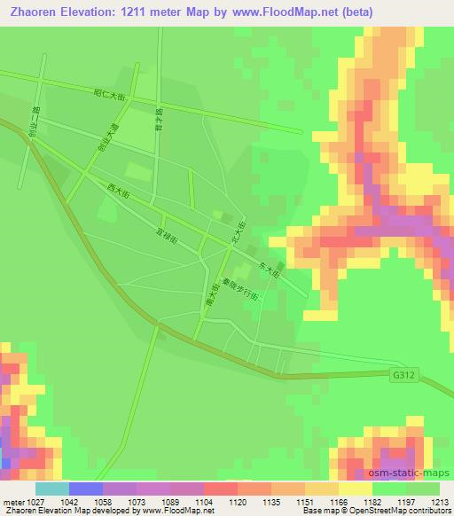 Zhaoren,China Elevation Map