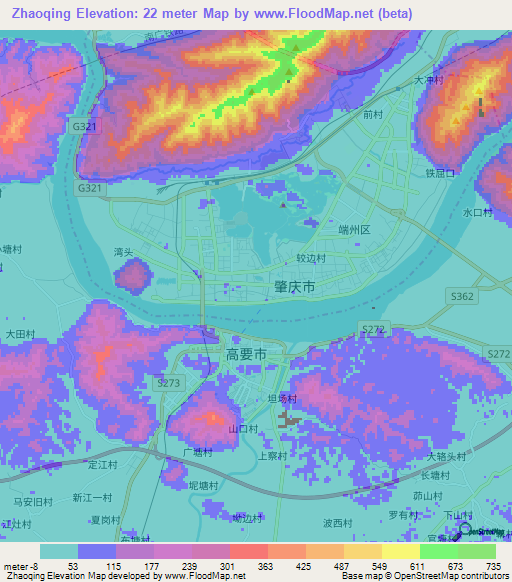 Zhaoqing,China Elevation Map