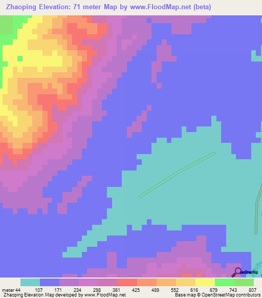 Zhaoping,China Elevation Map
