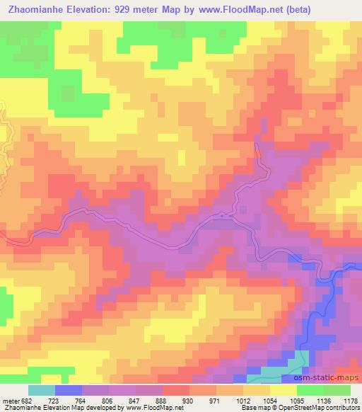 Zhaomianhe,China Elevation Map