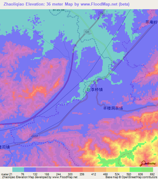 Zhaoliqiao,China Elevation Map