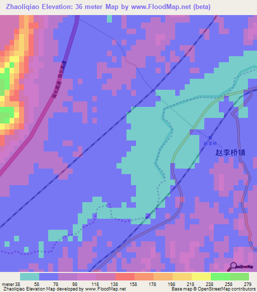 Zhaoliqiao,China Elevation Map
