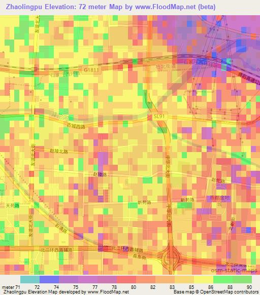 Zhaolingpu,China Elevation Map