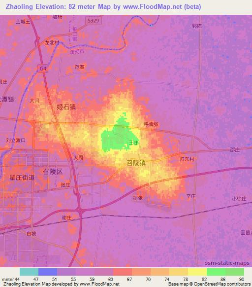Zhaoling,China Elevation Map