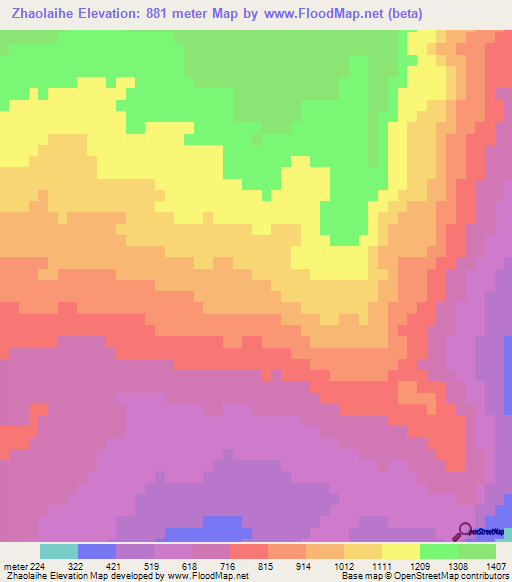 Zhaolaihe,China Elevation Map