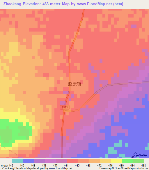 Zhaokang,China Elevation Map