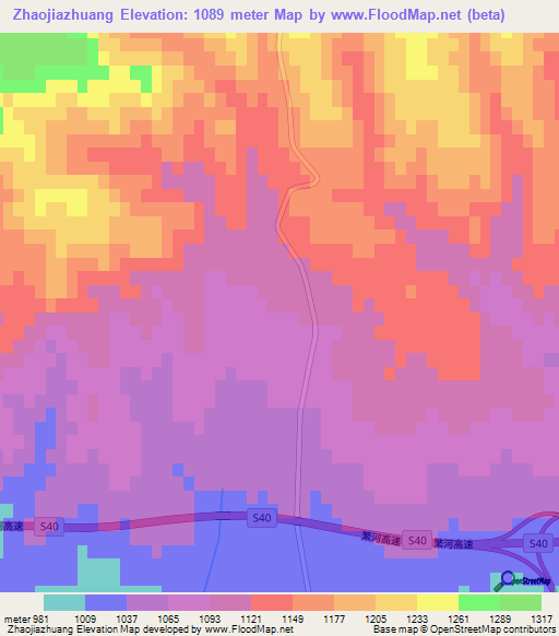 Zhaojiazhuang,China Elevation Map