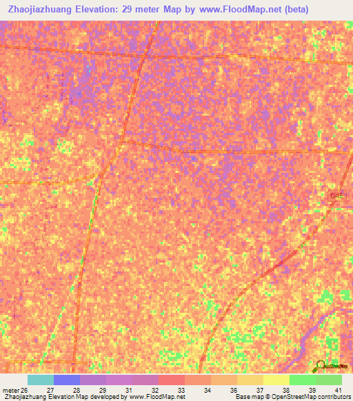 Zhaojiazhuang,China Elevation Map
