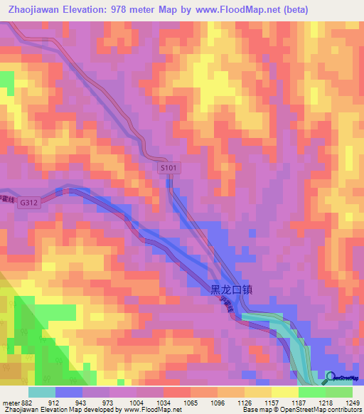 Zhaojiawan,China Elevation Map