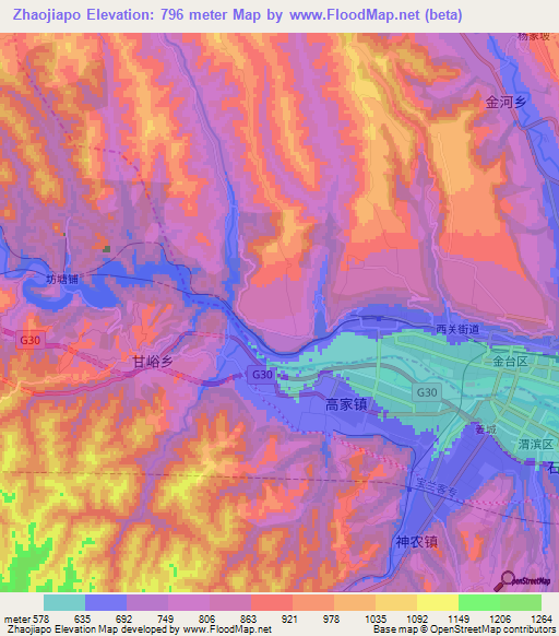 Zhaojiapo,China Elevation Map