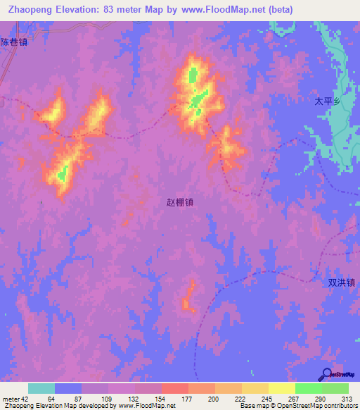 Zhaopeng,China Elevation Map