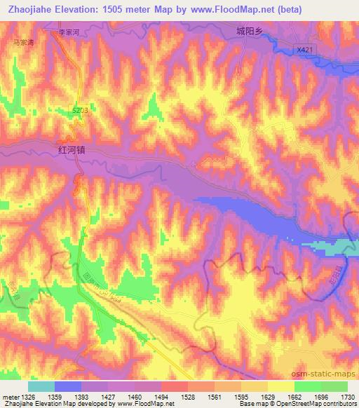 Zhaojiahe,China Elevation Map