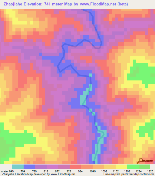 Zhaojiahe,China Elevation Map
