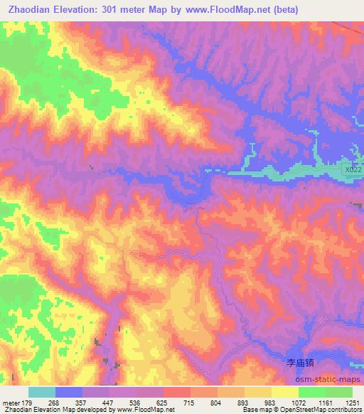 Zhaodian,China Elevation Map
