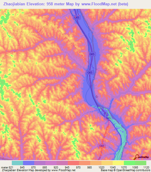 Zhaojiabian,China Elevation Map