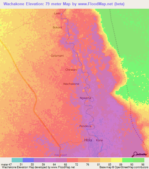 Wachakone,Kenya Elevation Map
