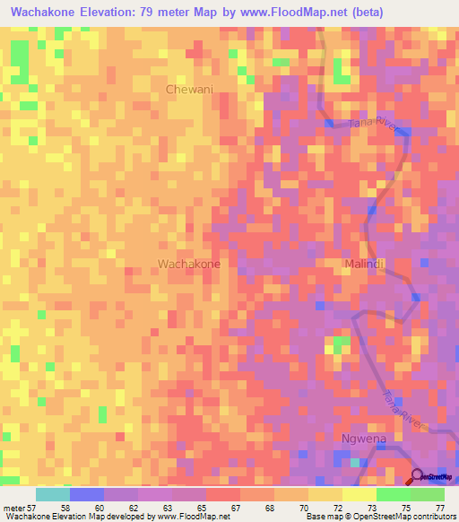 Wachakone,Kenya Elevation Map