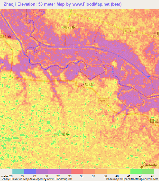 Zhaoji,China Elevation Map