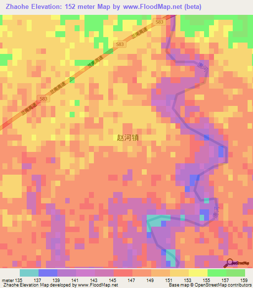 Zhaohe,China Elevation Map