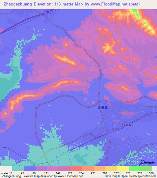Zhaogezhuang,China Elevation Map