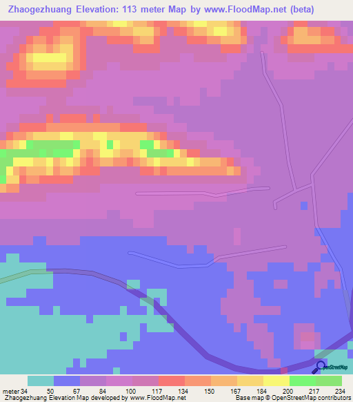 Zhaogezhuang,China Elevation Map