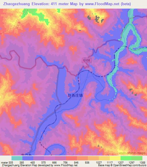 Zhaogezhuang,China Elevation Map