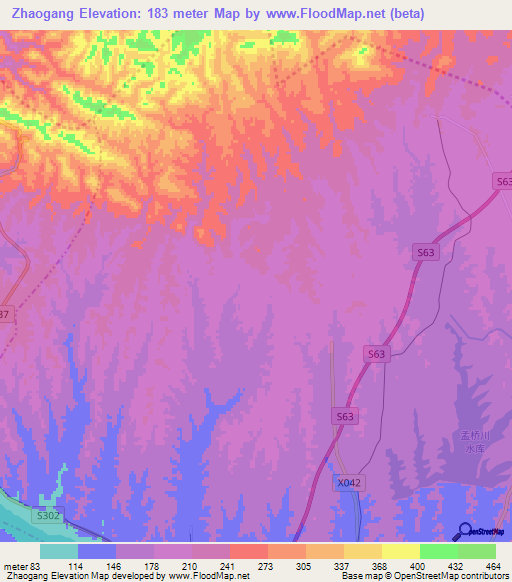 Zhaogang,China Elevation Map