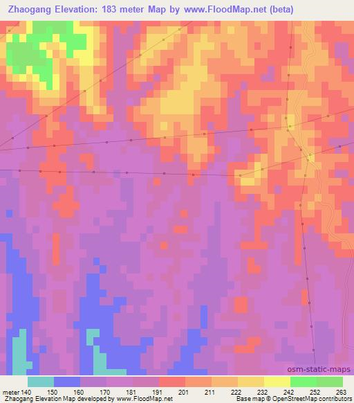 Zhaogang,China Elevation Map