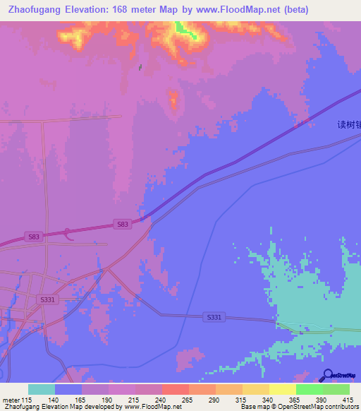 Zhaofugang,China Elevation Map